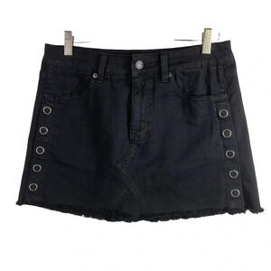 American Eagle Outfitters Black Denim Snap Side frayed hem Mini Skirt size 4 NWT